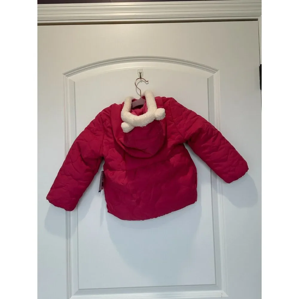 NWT Carter's Fuchsia Pink Heart Quilted Puffer Jacket Hood Size 4T